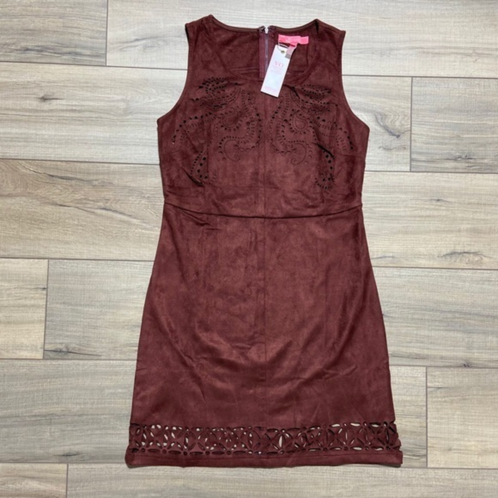 VO Jeans Virgin Only‎ Laser Cut Full Zip Dress Womens Size Medium Terracotta